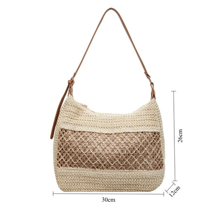 Women's Handmade Straw Beach Bag – Large Hollow Mesh Shoulder Bag