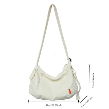 Female Canvas Fabric Hobo Soft Slouchy Shoulder Bag Y2k Student Leisure Medium Size School Book