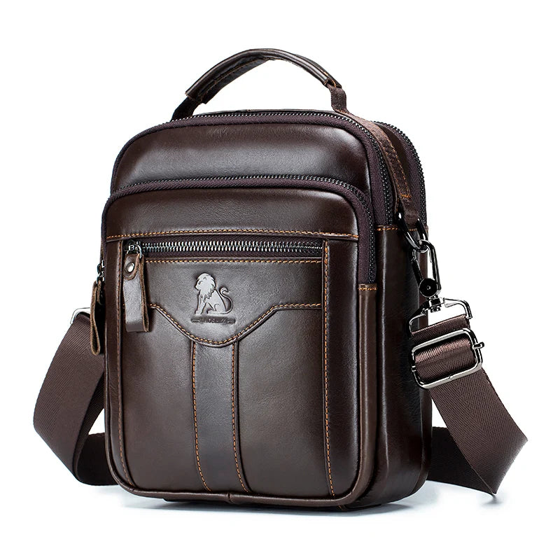 Men's Genuine Cowhide Leather Crossbody Shoulder Bag