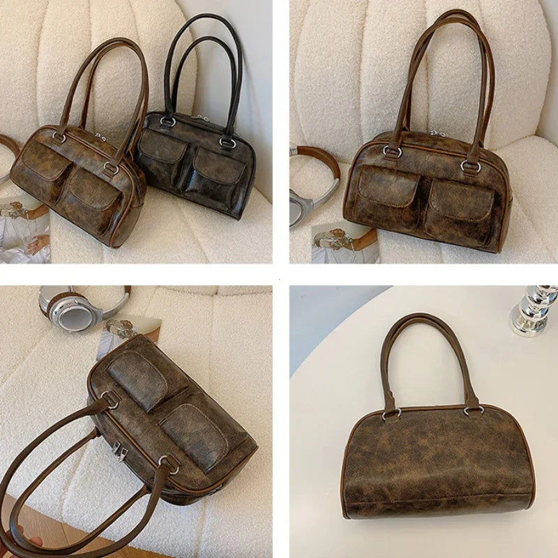 Retro Double Pocket Shoulder Bag – Women's Vintage Handbag