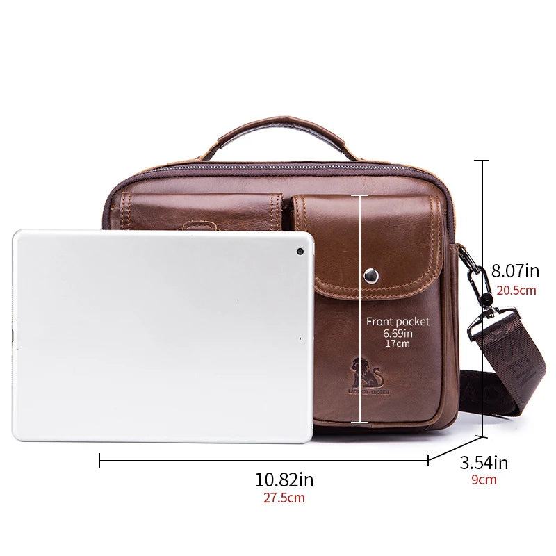 Men's Genuine Leather Crossbody Bag – Retro Cowhide Square Satchel