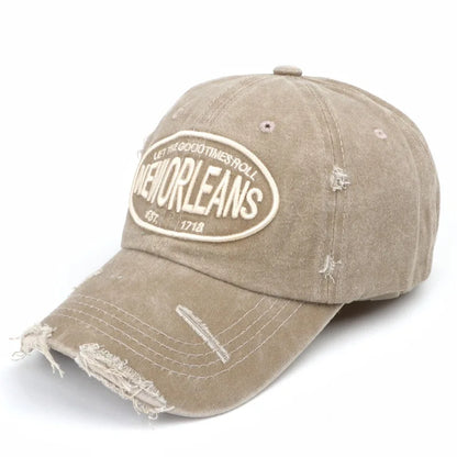 Vintage Washed Cotton Baseball Cap – New Orleans Embroidered Snapback