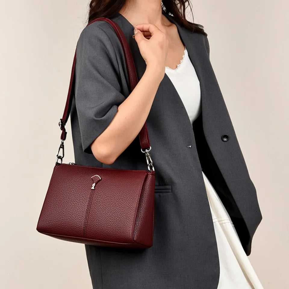 Leather Crossbody Bag for Women – 3-Layer Elegant Shoulder Purse