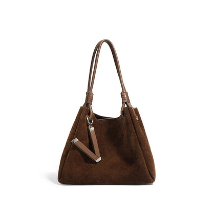 Suede Leather Bucket Bag for Women – Minimalist Handheld Tote