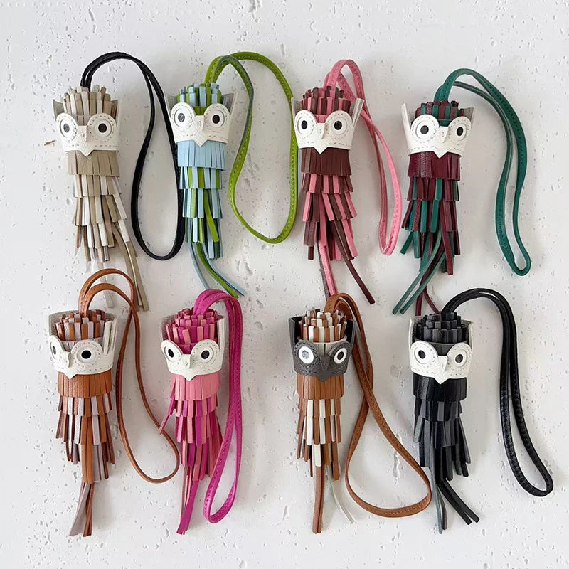 Leather Owl Keychain – Handcrafted Bag Charm Pendant