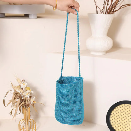 Handwoven Straw Bucket Bag – Boho Crossbody Tote