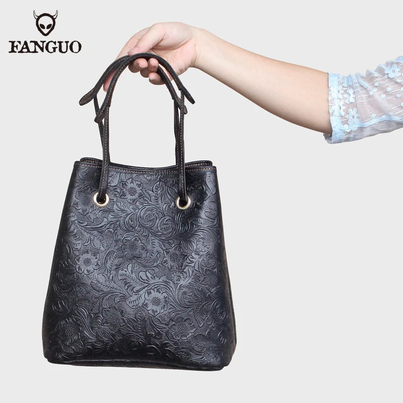 Genuine Leather Bucket Bag Women's Large Capacity Crossbody Tote