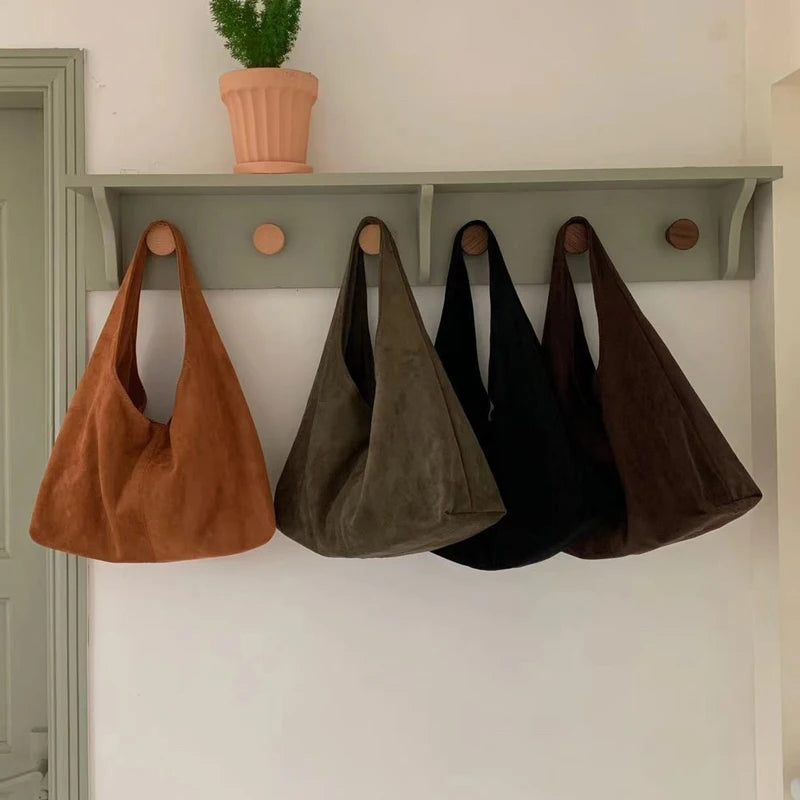 Vintage Faux Suede Hobos Women Shoulder Bags Large Capacity Tote Bag Retro Trend Autumn Big Shopper