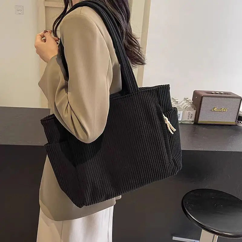 Corduroy Tote Bag for Women – Large Capacity Shoulder Handbag