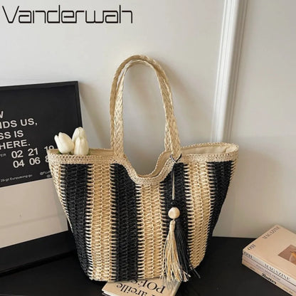 Handwoven Straw Tote Bag – Women's Large Capacity Beach Shoulder Bag