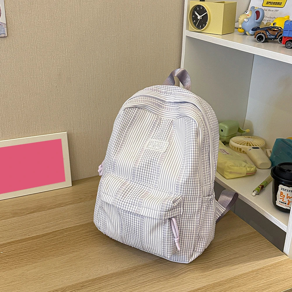 Cute Pastel Stripe Backpack for Teen Girls – Soft School Bag