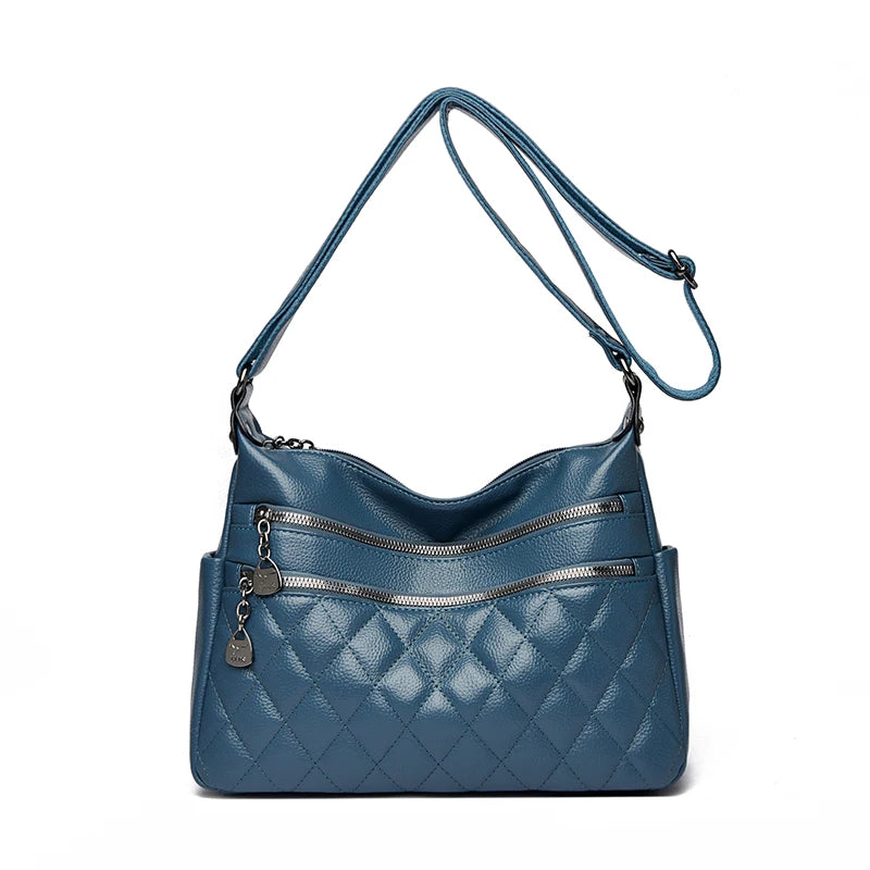 Quilted Leather Crossbody Bag for Women – Large Capacity Shoulder Bag
