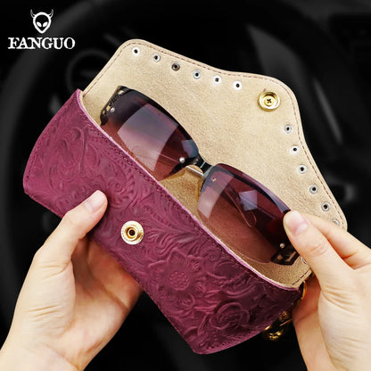 Handmade Genuine Leather Eyeglasses Case – Ostrich Embossed Sunglasses Holder