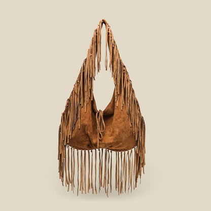 Vintage Suede Hobos Women Shoulder Bags Bohemian Tassel Handbags Large Capacity Tote Bag Autumn