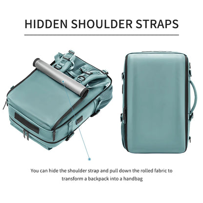 Waterproof 16" Laptop Backpack with Shoe Bag, Hidden USB Port & Hidden Shoulder Straps