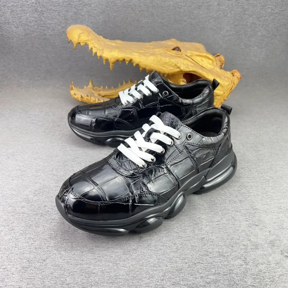 Crocodile Leather Men's Sneakers – Air Cushion Lace-Up Shoes