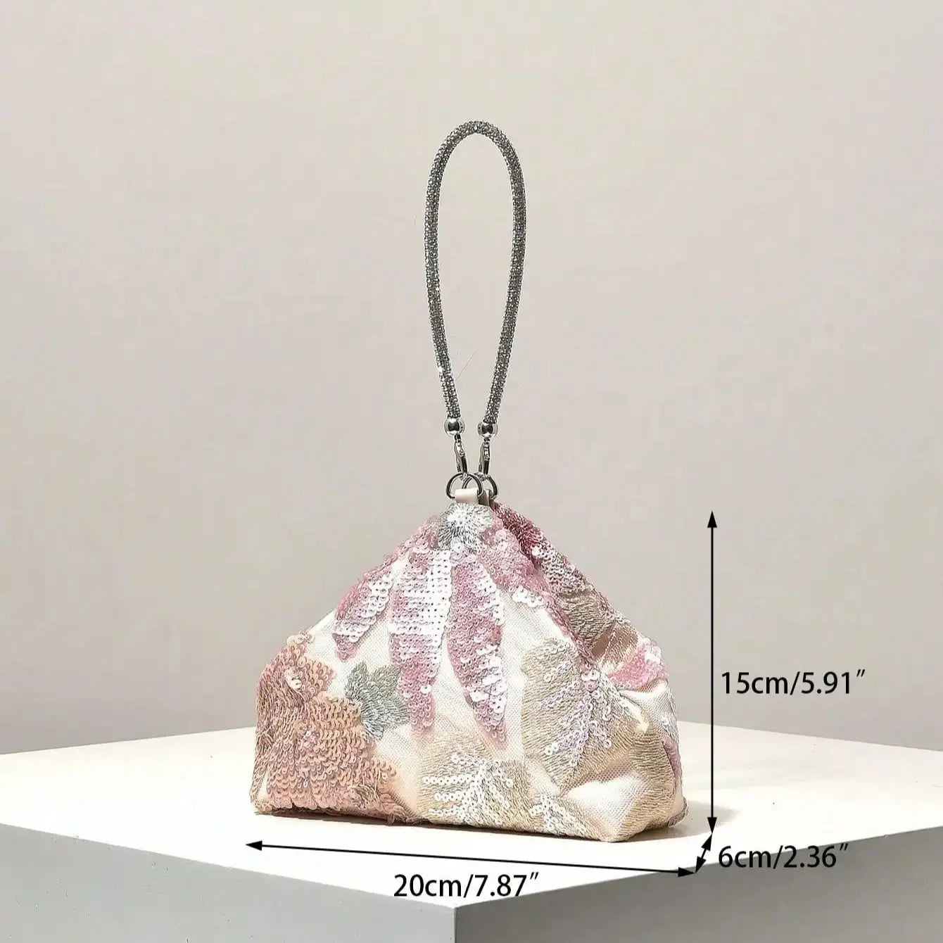 Floral Sequin Clutch Bag – Embroidery Wristlet Purse for Prom & Gala