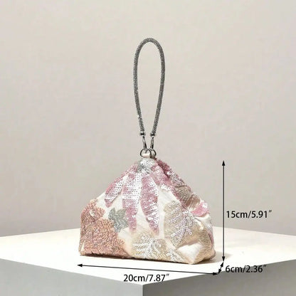 Floral Sequin Clutch Bag – Embroidery Wristlet Purse for Prom & Gala