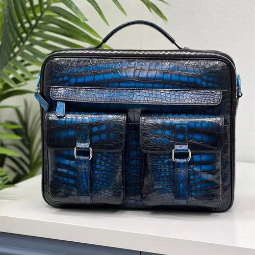 Crocodile Leather Men's Briefcase | Hand-Painted Laptop Bag