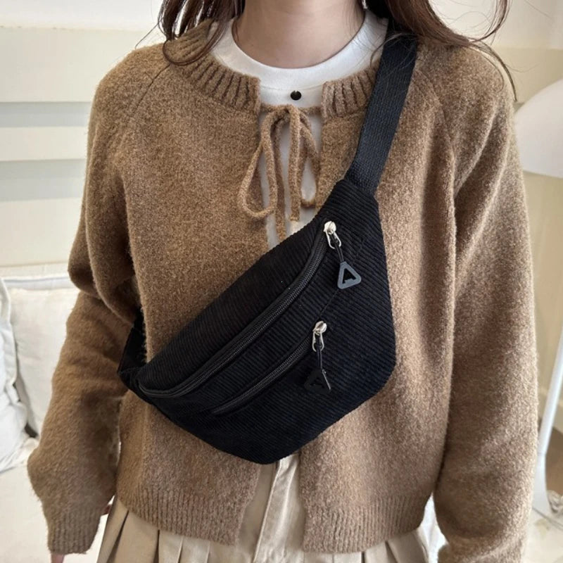 Corduroy Fanny Pack – Retro Crossbody Chest Waist Bag for Women