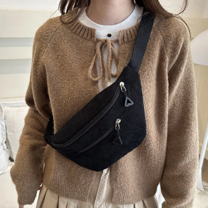 Corduroy Fanny Pack – Retro Crossbody Chest Waist Bag for Women