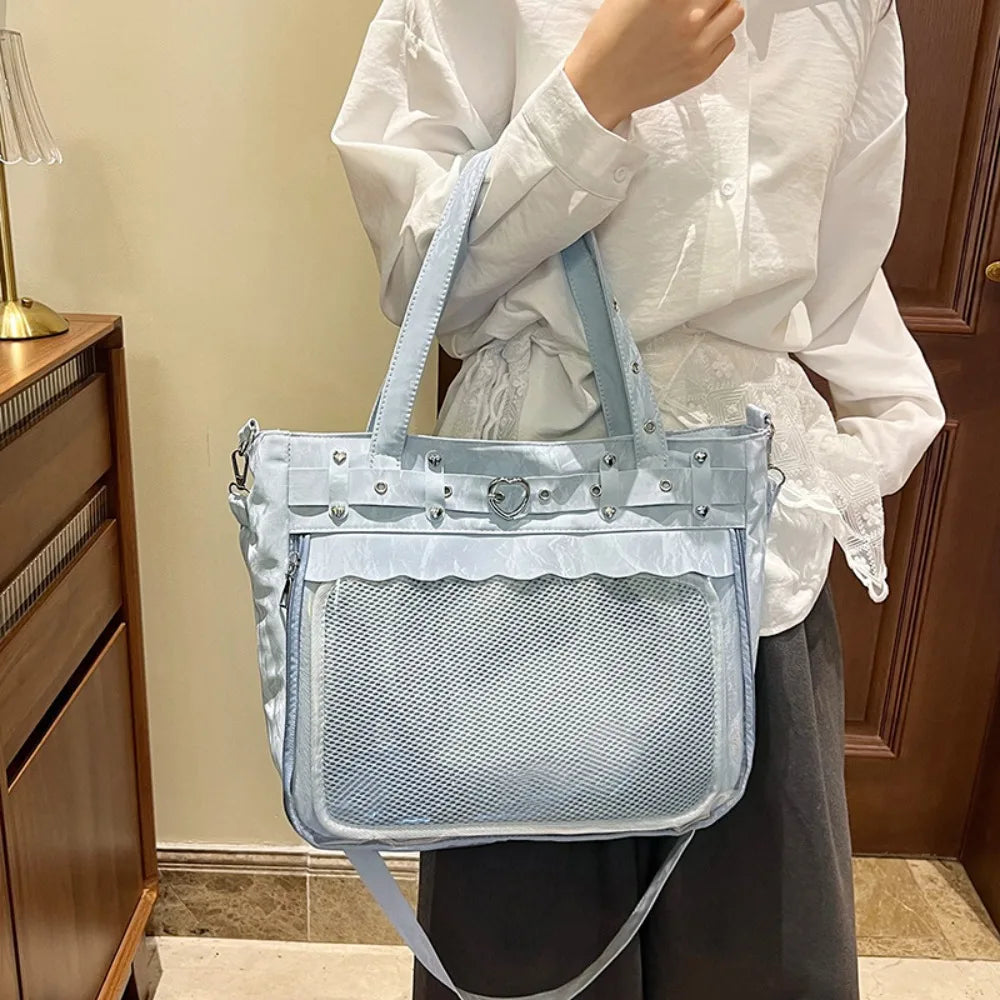 Itabag Tote Bag Clear Mesh Window Heart Buckle Shoulder Bag