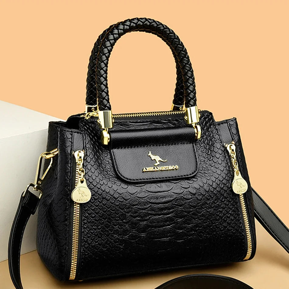 Designer Monogram Leather Crossbody Bag with Braided Handle