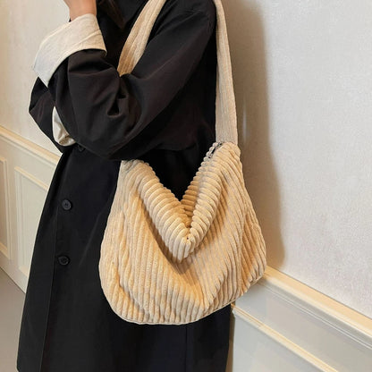 Commuter Friendly Crossbody Bags Women Large Capacity Corduroy Tote Bag Lightweight Textured Casual