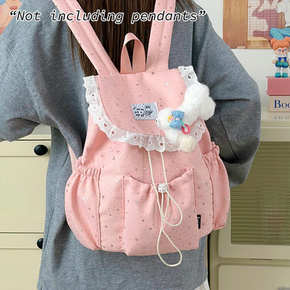 Cute Lace Drawstring Backpack for Women – Lightweight Niche Style