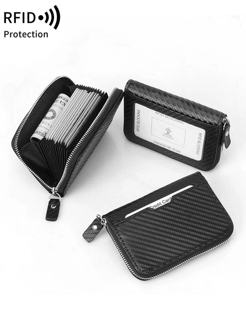 RFID Blocking Carbon Fiber Zipper Card Wallet – Accordion Organizer