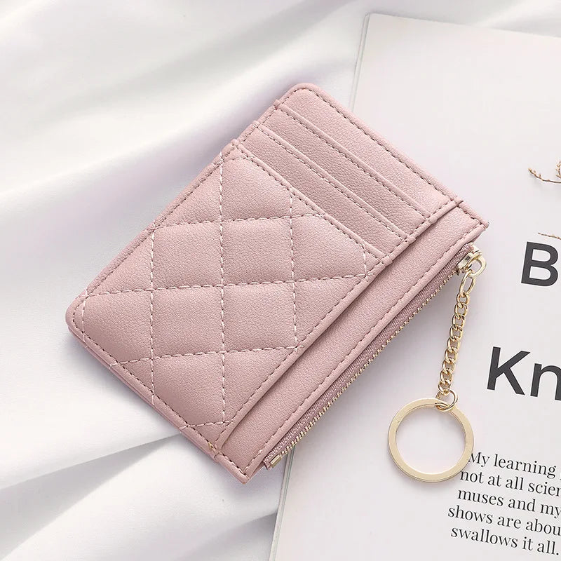 Quilted Mini Card Wallet with Keychain Ring