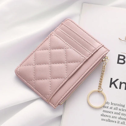 Quilted Mini Card Wallet with Keychain Ring