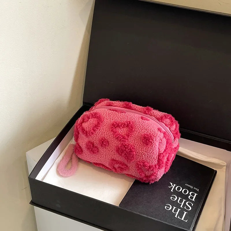 Large Capacity Plush Makeup Bag – Women's Travel Cosmetic Organizer