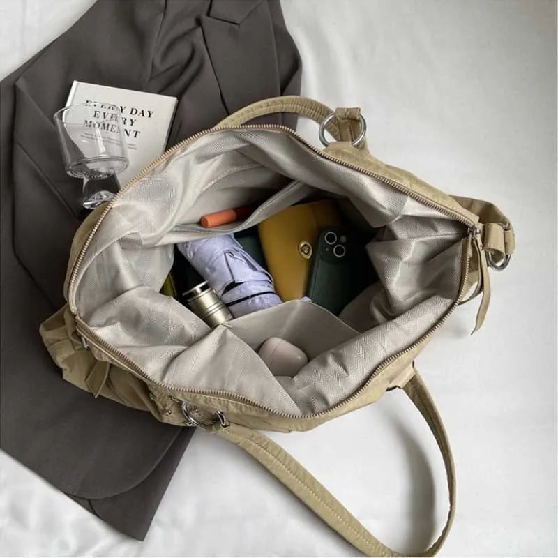Women's Nylon Rivet Tote Bag – Large Shoulder Commuter Handbag