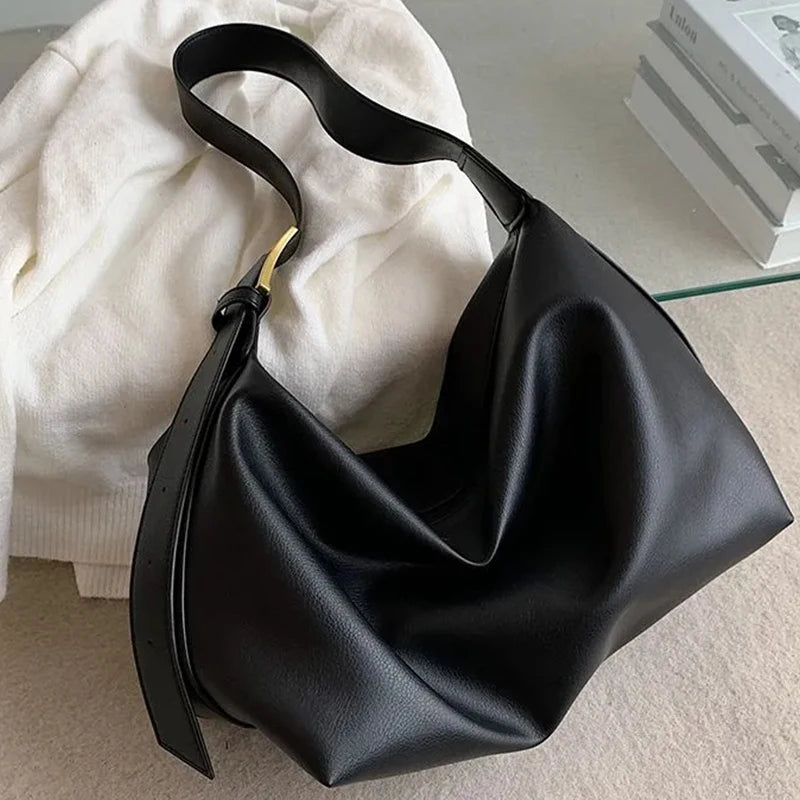 Half-Moon PU Leather Shoulder Bag – Vintage Crossbody Underarm Purse