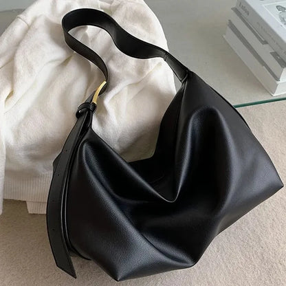 Half-Moon PU Leather Shoulder Bag – Vintage Crossbody Underarm Purse