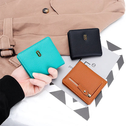 Women's Genuine Cowhide Leather Small Wallet with Multiple Card Slots