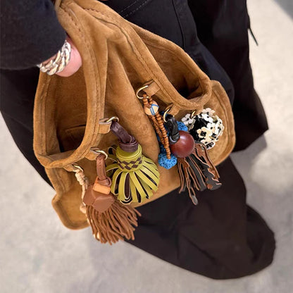 Beaded Tassel Bag Charm & Keychain – Floral Boho Pendant for Women