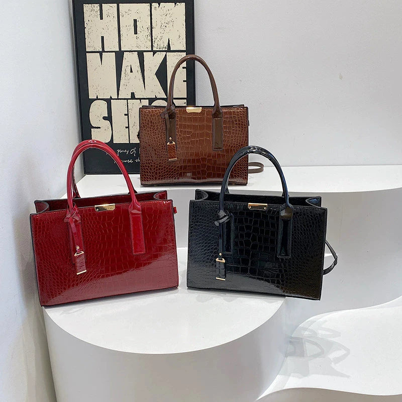 Crocodile Pattern Tote Bag for Women – Large Capacity PU Leather Shoulder Bag