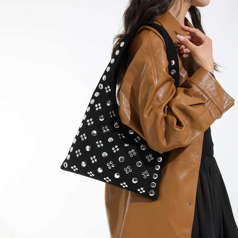 Frosted Rivet Bucket Bag – Women's Luxury Large Capacity Shoulder Tote
