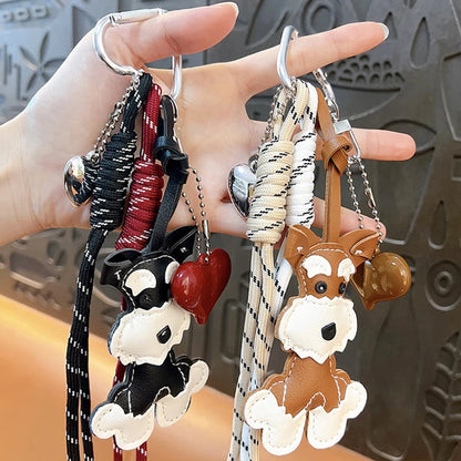 Cute Puppy Heart Pendant Keychain with Woven Rope Bag Charm
