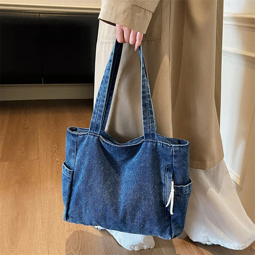 Washed Denim Women's Shoulder Tote Bag – Large Capacity Casual Shopper