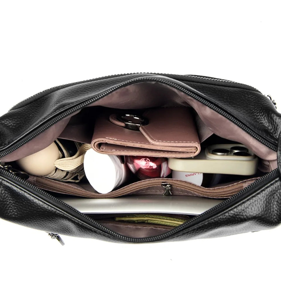 Quilted Leather Crossbody Bag for Women – Large Capacity Shoulder Bag