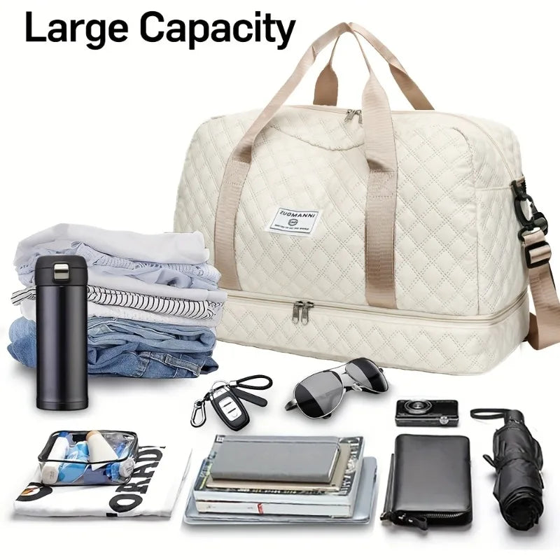 Diamond Quilted Duffle Bag – Large Capacity Travel & Gym Bag for Women