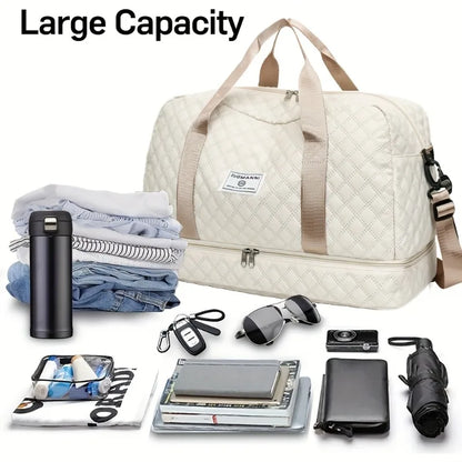 Diamond Quilted Duffle Bag – Large Capacity Travel & Gym Bag for Women
