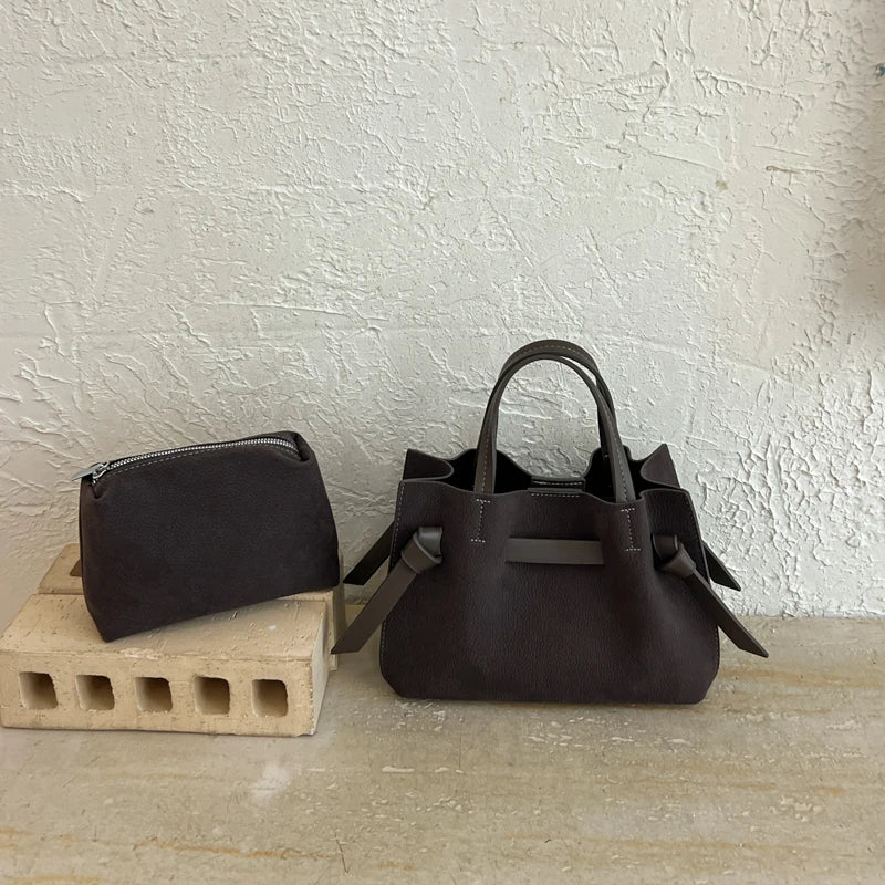 Moods Pleated Design Drawstring Bucket Cross Body Bags Women Pu Suede Shoulder Hobo Bag Small Size