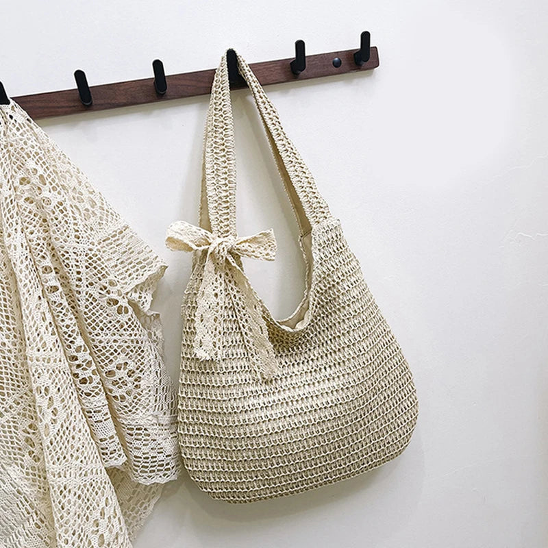 Paper Straw Woven Hobo Bag – Large Capacity Shoulder Tote for Women