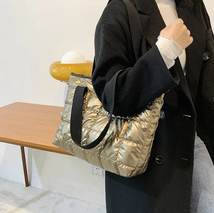 Quilted Puffer Tote Bag – Large Capacity Winter Shoulder Bag