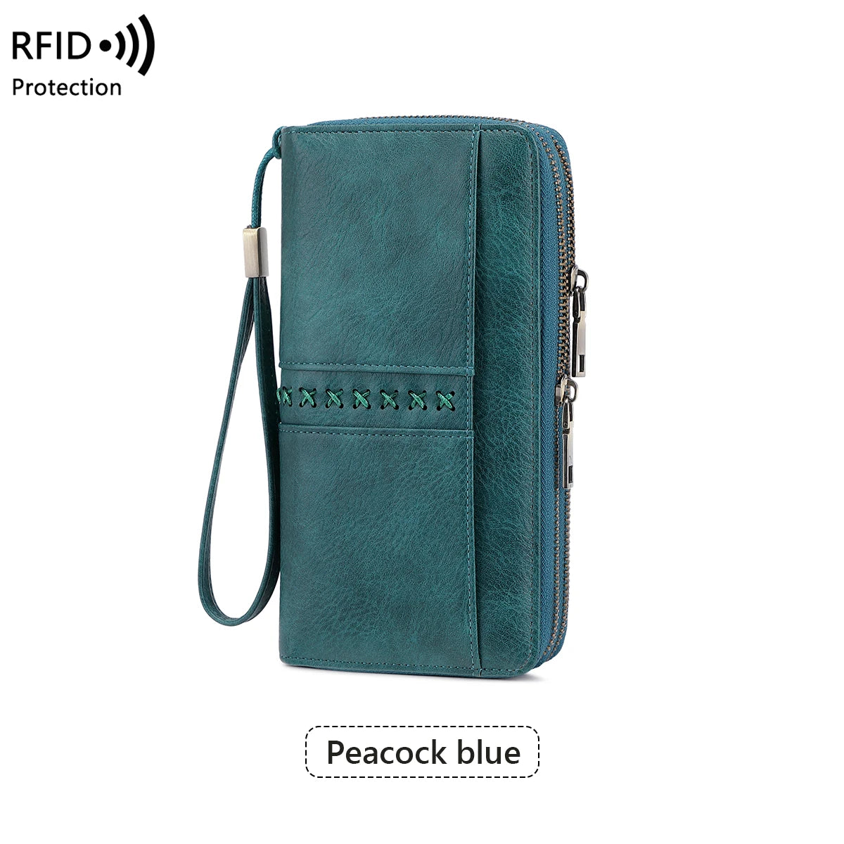 RFID Women's Long Wallet – Double Zipper Large Capacity Wristlet