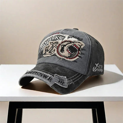 Shark Embroidery Baseball Cap – Unisex Cotton Snapback Hat
